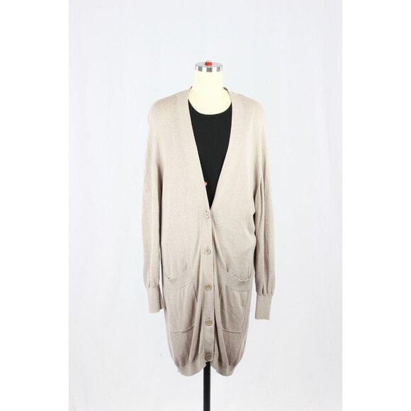 Aritzia Sweaters - Aritzia WILFRED Pivoine Ashen Beige Linen Knit Long Cardigan Sweater, Size S